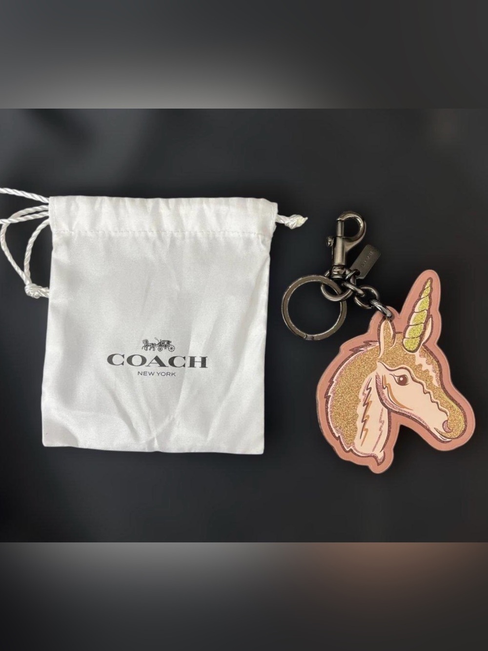 Coach Unicorn Leather Bag Charm w Dust Bag EUC